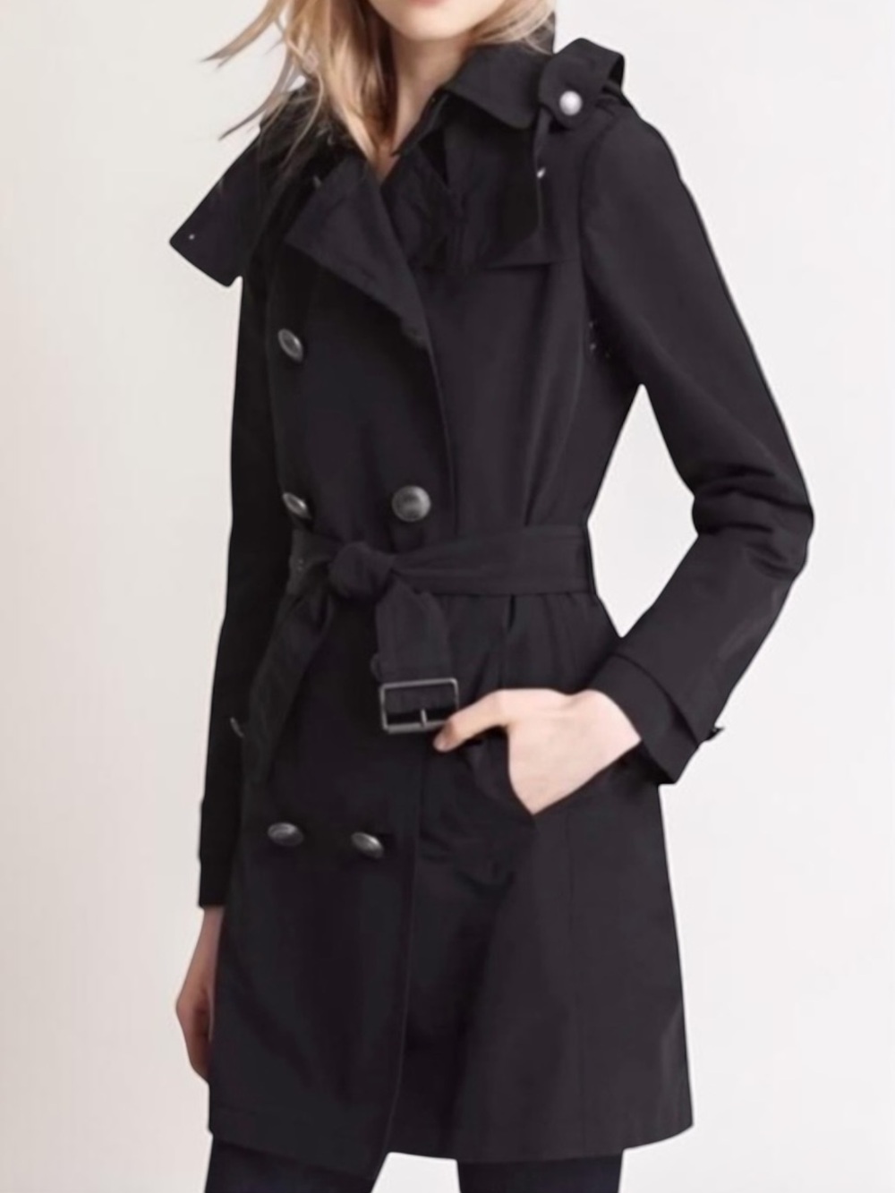 BURBERRY BRIT BLACK CLASSIC BELTED TRENCH COAT SIZE 8